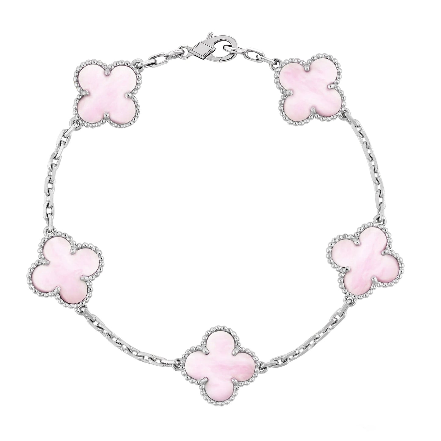Kleeblatt Fünf Motiv Armband - Rosa Silber