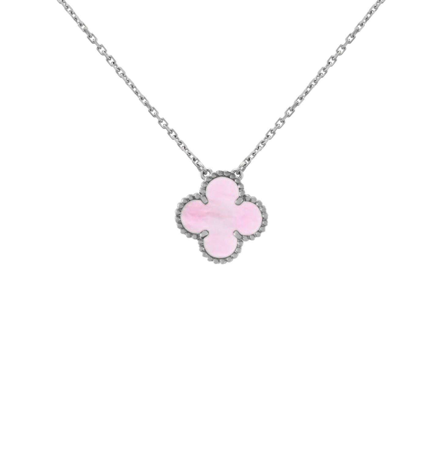 Kleemotiv-Anhänger-Halskette - Rosa Silber