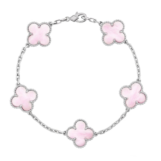 Kleeblatt Fünf Motiv Armband - Rosa Silber