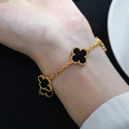 Clover Five Motif Bracelet - Black