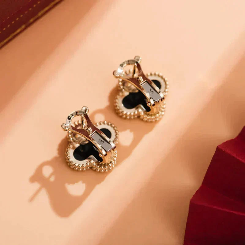 Clover Motif Stud Earrings - Black