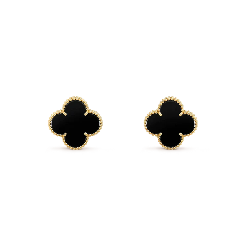 Clover Motif Stud Earrings - Black