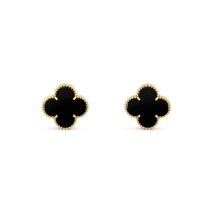 Clover Motif Stud Earrings - Black