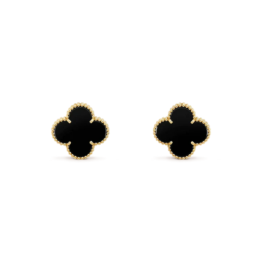 Clover Motif Stud Earrings - Black