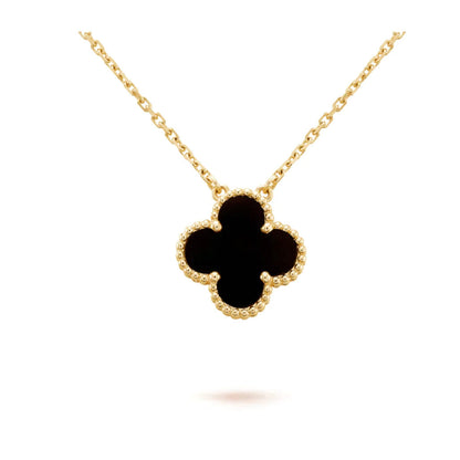 Clover Motif Pendant Necklace - Black