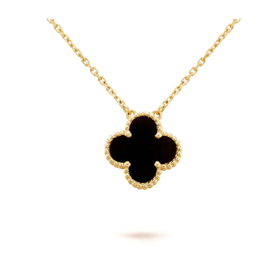 Clover Motif Pendant Necklace - Black