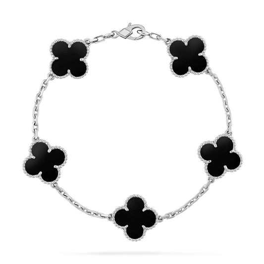 Clover Five Motif Bracelet - Black Silver
