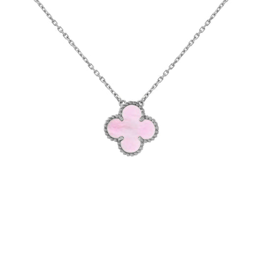 Kleemotiv-Anhänger-Halskette - Rosa Silber
