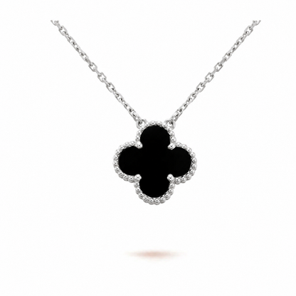 Kleeblatt-Anhänger-Halskette - Schwarzsilber