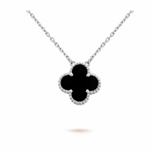 Kleeblatt-Anhänger-Halskette - Schwarzsilber