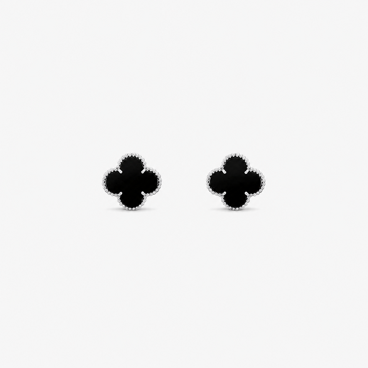 Kleeblatt-Ohrstecker – Schwarz-Silber