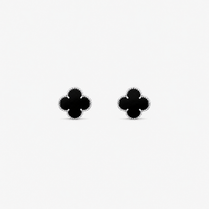 Kleeblatt-Ohrstecker – Schwarz-Silber