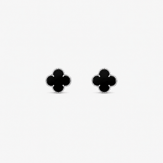 Kleeblatt-Ohrstecker – Schwarz-Silber