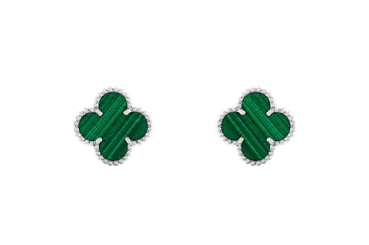 Ohrstecker Kleeblatt-Motiv – Grün Silber