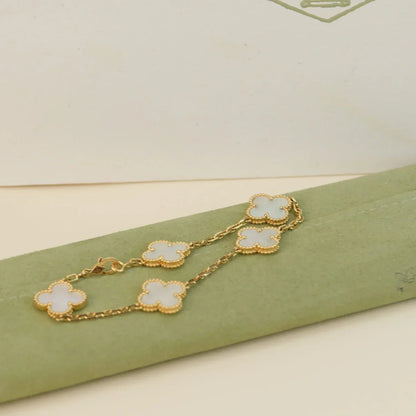 Kleeblatt Fünf Motiv Armband - Weißgold