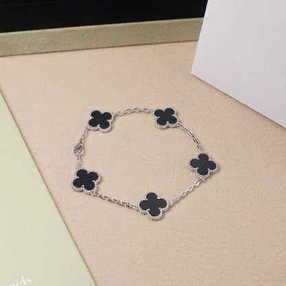 Clover Five Motif Bracelet - Black Silver