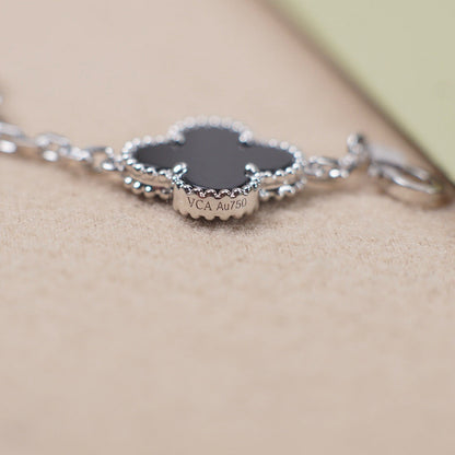 Clover Five Motif Bracelet - Black Silver