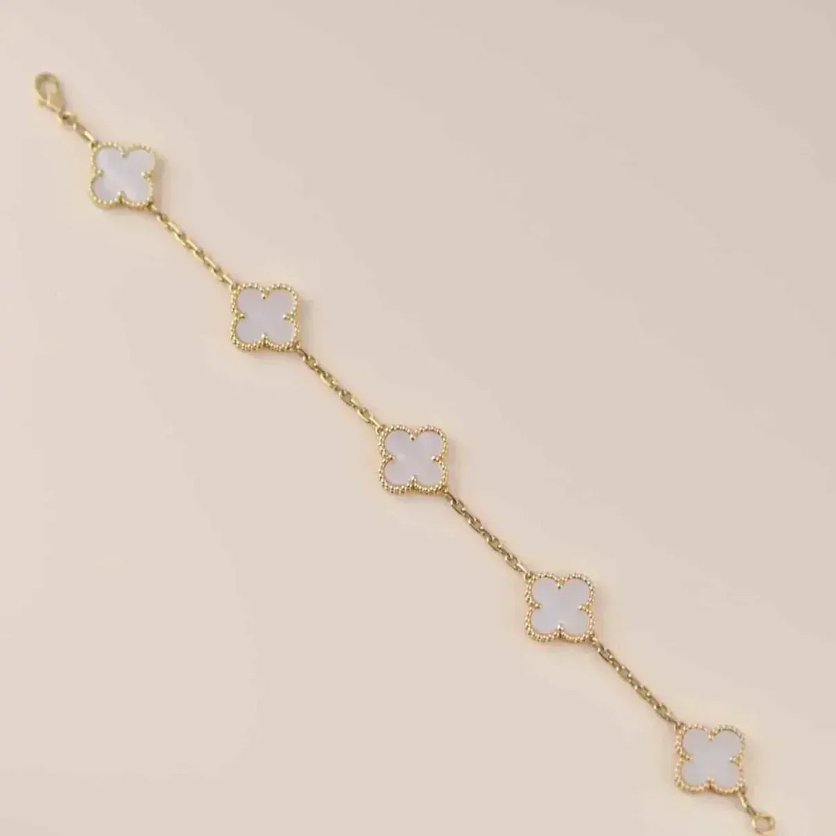Kleeblatt Fünf Motiv Armband - Weißgold