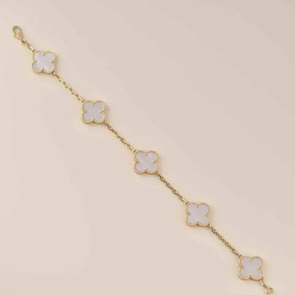 Kleeblatt Fünf Motiv Armband - Weißgold