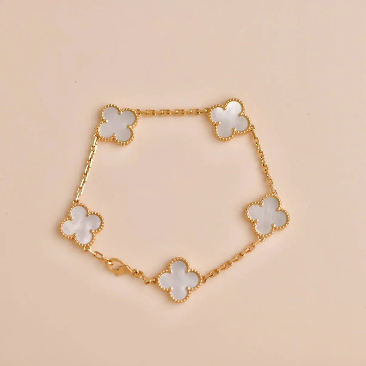 Kleeblatt Fünf Motiv Armband - Weißgold