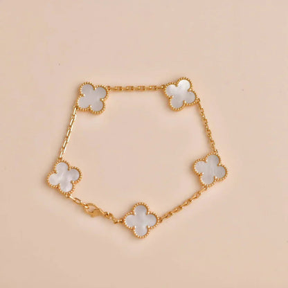 Kleeblatt Fünf Motiv Armband - Weißgold